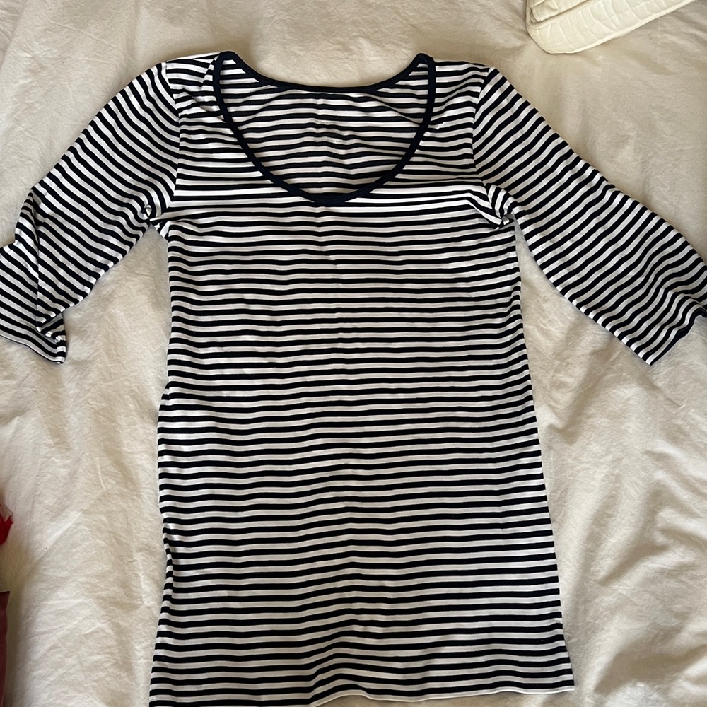 Nautical Blue and White Striped Half Sleeve Scoop Neck Tee